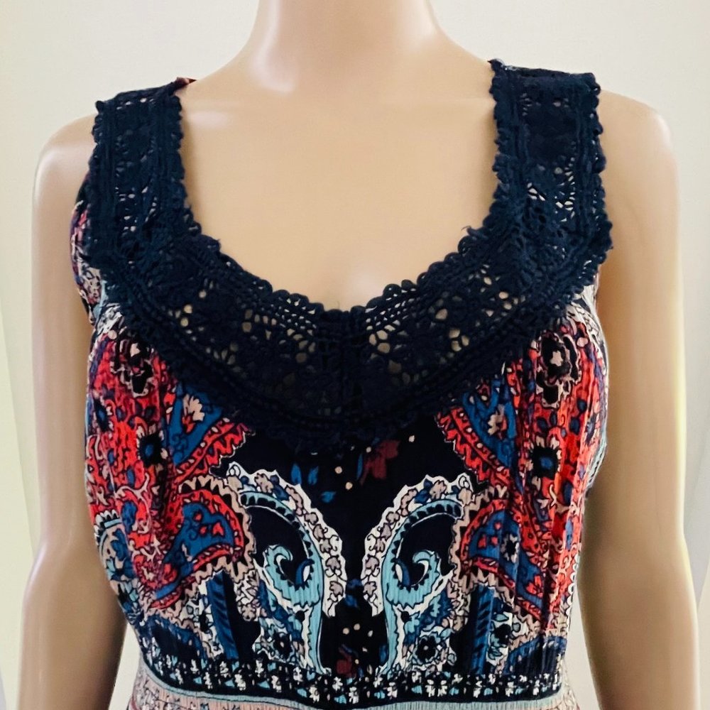 Bila Floral Boho Sleeveless Sharkbite Hem Maxi Dress Women's Size Large - Picture 2 of 7